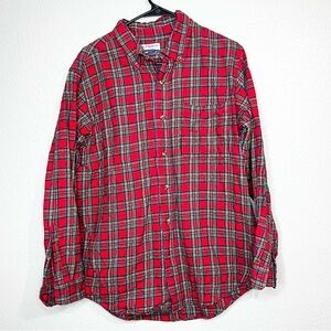 Magellan Mens L Red Plaid Flannel Shirt Long Sleeve Button Up